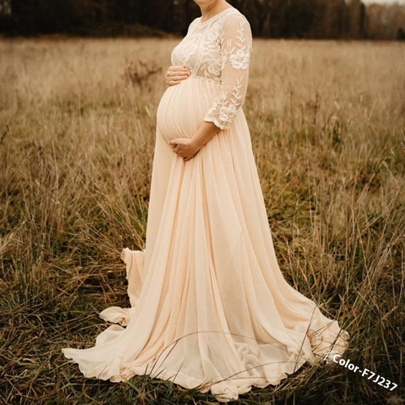 Discover the Elegance of the Lace Chiffon Patchwork Maternity Dress
